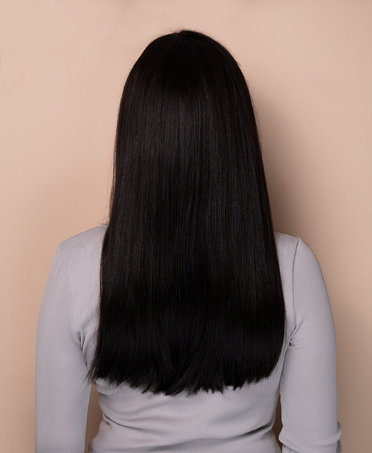 Gro8Hair| Pune-o și pleacă| fără lipici - perucă premium din 100% păr uman natural -  culoare negru, 45 cm lungime