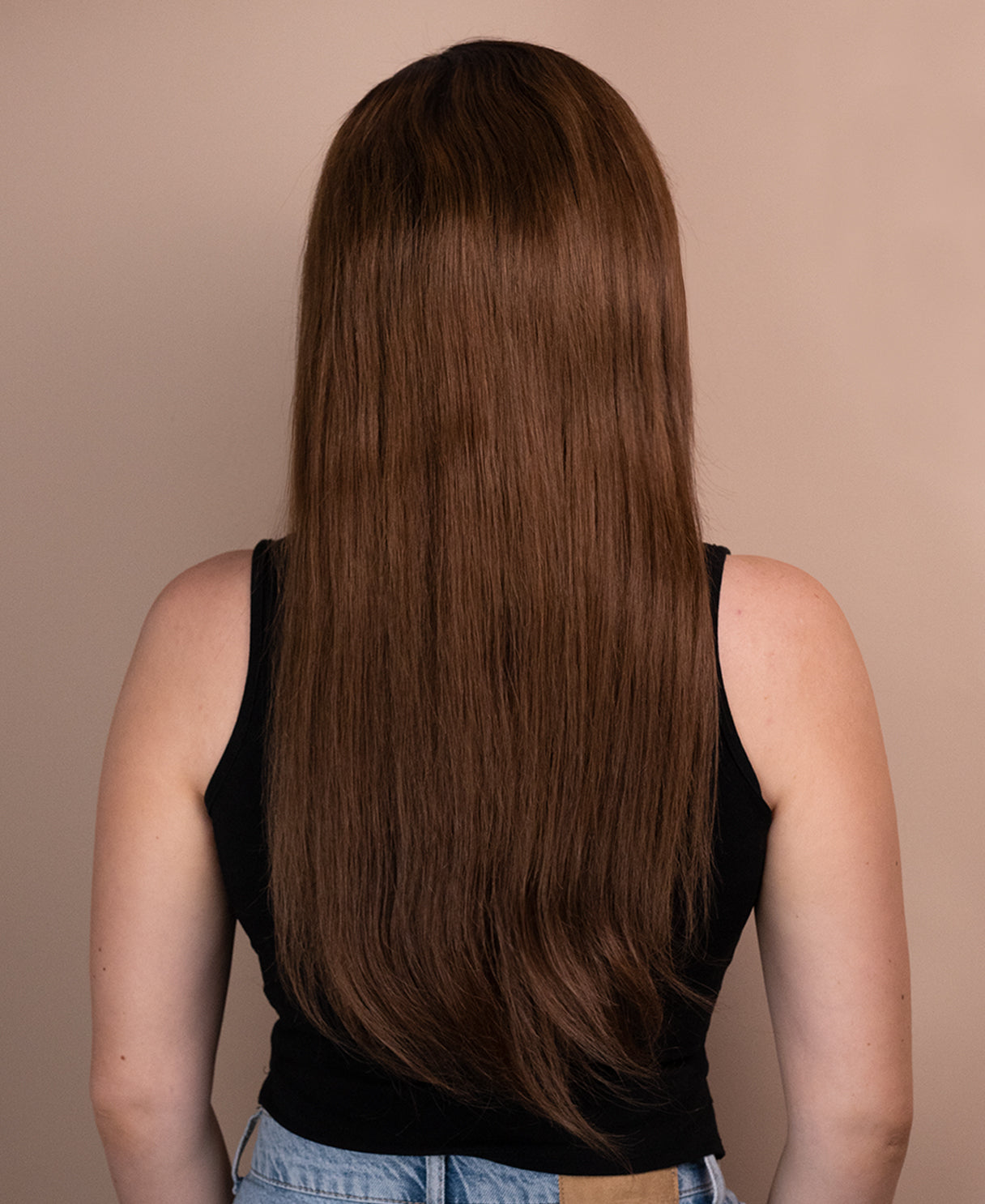 Gro8Hair| Pune-o și pleacă| fără lipici - perucă premium din 100% păr uman natural - Culoare Maro - 45cm lungime